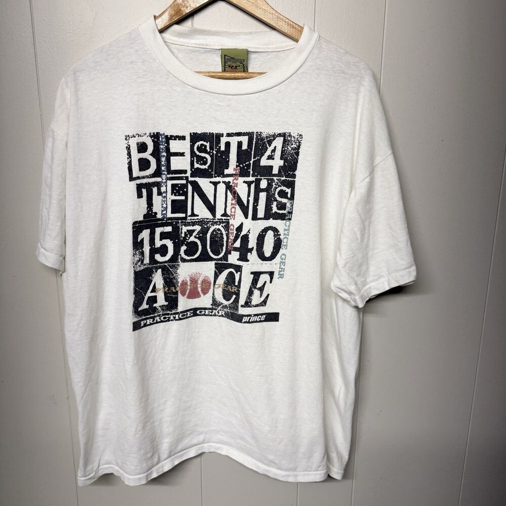 Vtg Prince Best 4 Tennis Practice Gear Graphic T-Shirt Single Stitch USA Men L
